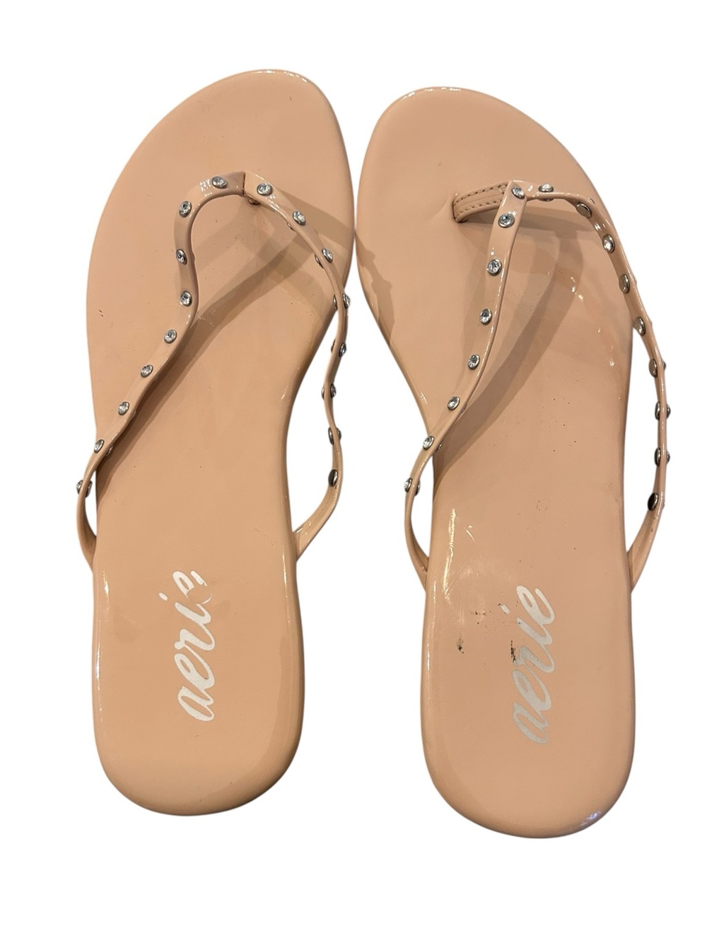aerie Nude Studded Thong Sandals size 8